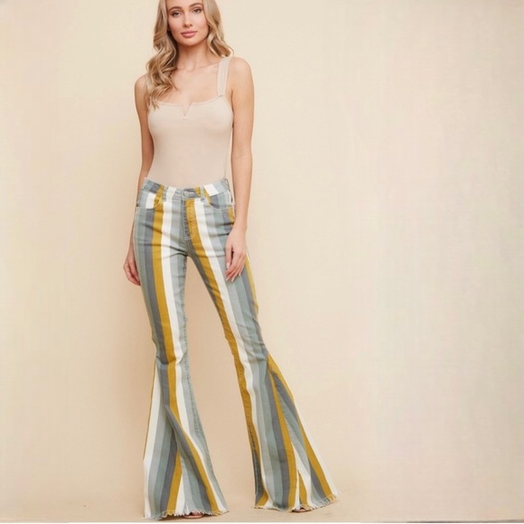 Retro Stripe Bell Bottoms ✌️☮️ - Picture 1 of 9